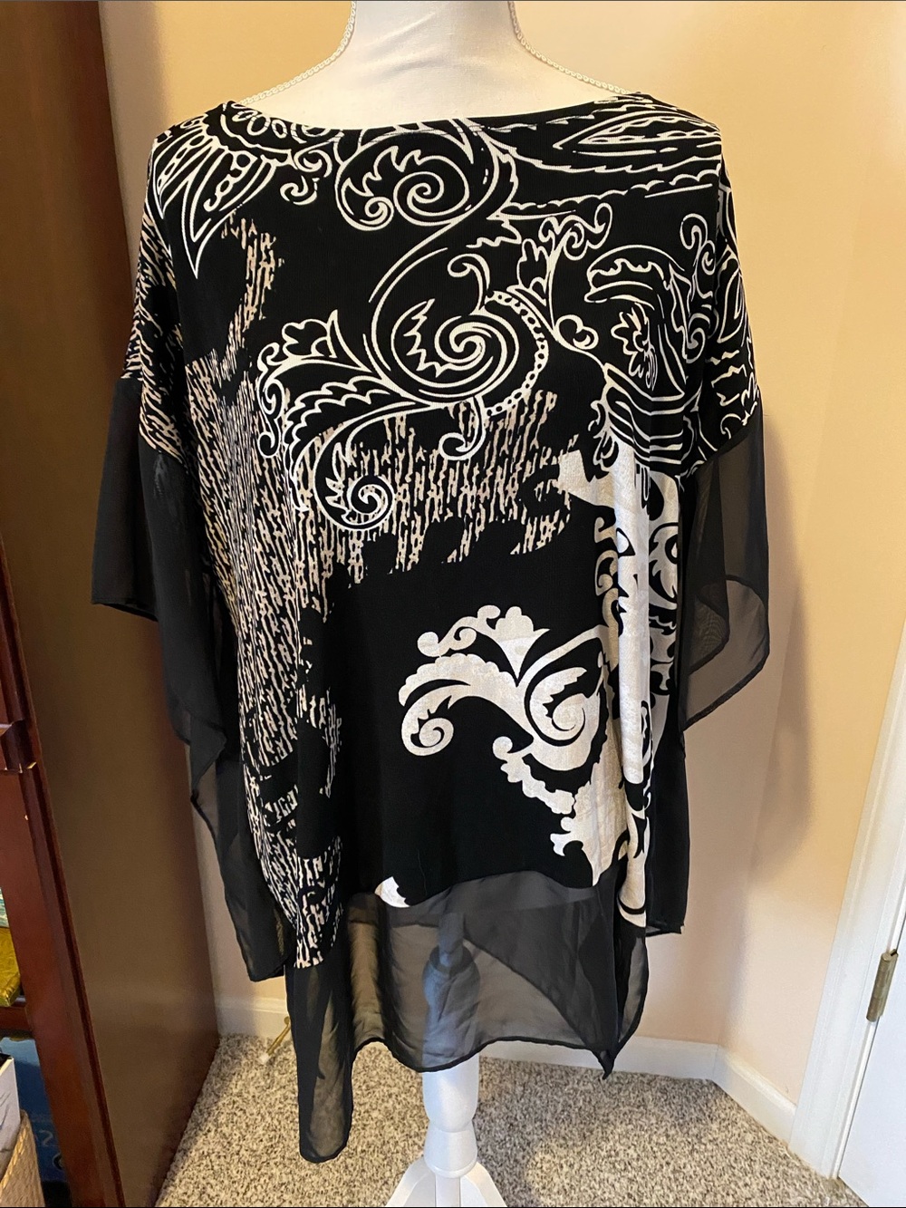 Chico's Black and White Sheer Tunic Top